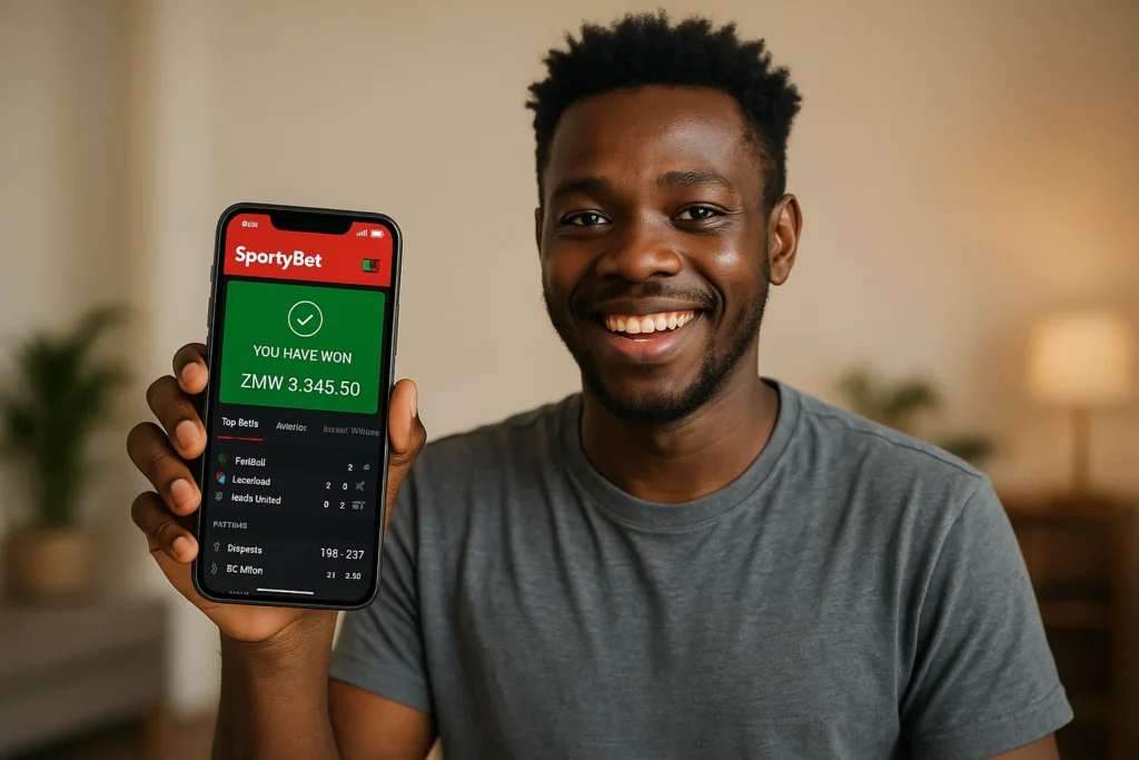 User enjoying the Sportybet Zambia app for mobile betting in Zambia